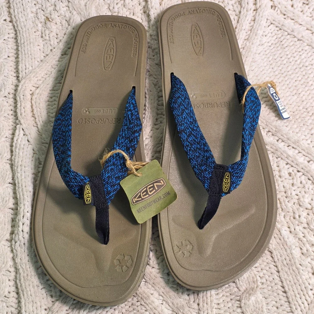 KEEN Harvest Flip Flops Olive Blue Recycled Mens 15 NEW